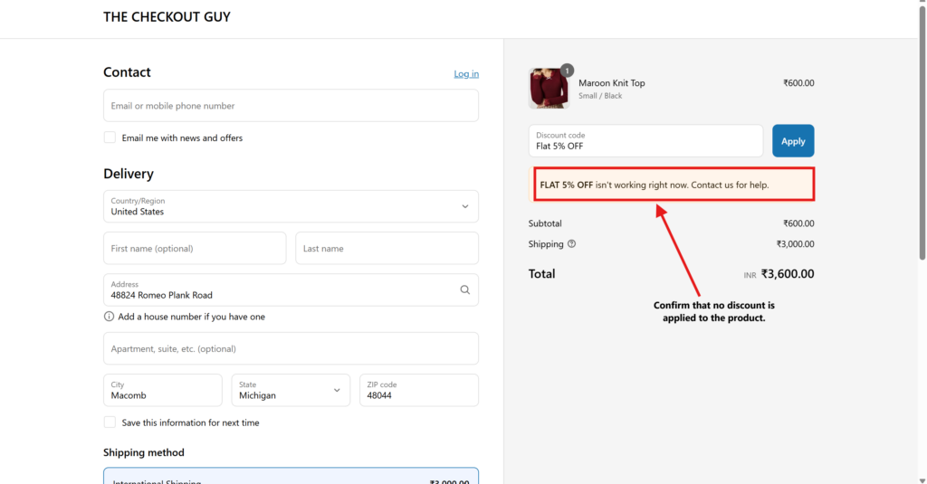 Shopify discount code app test with non-selected collection