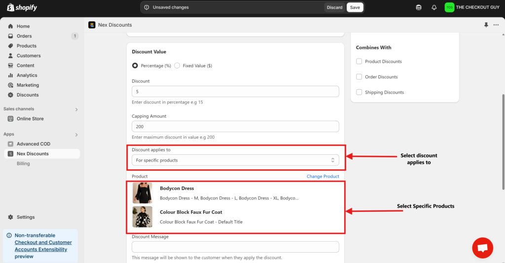 Choosing eligible products for Shopify discount on specific products