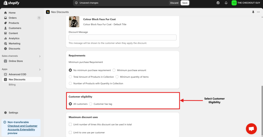 Setting customer eligibility for Shopify discount on specific products