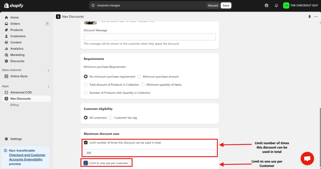 Limiting usage of Shopify discount on specific products