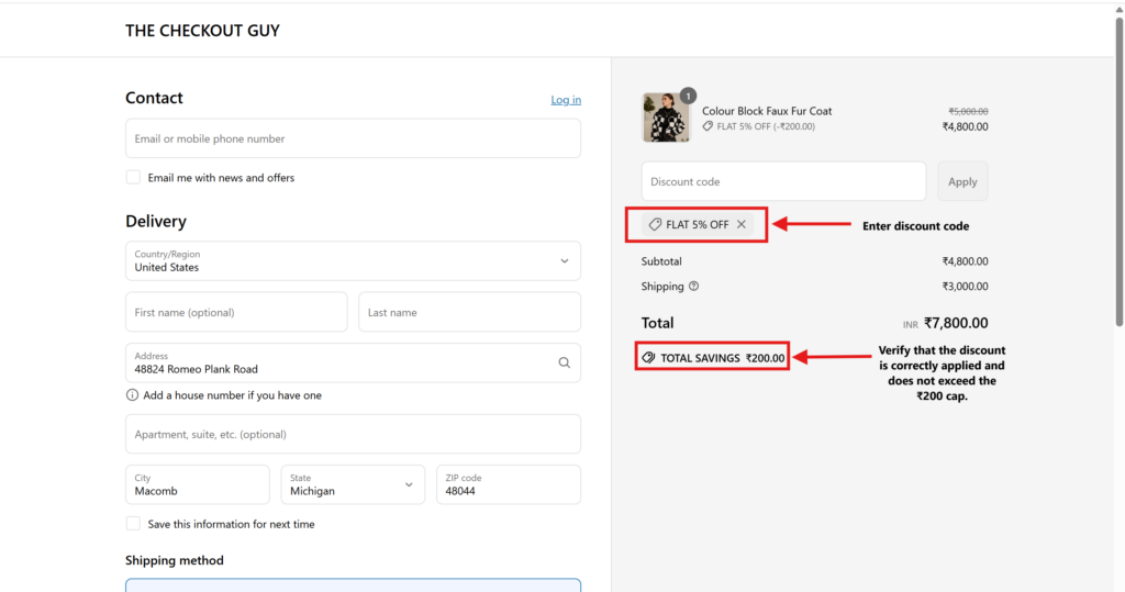 Testing Shopify discount on specific products – discount applied to eligible product